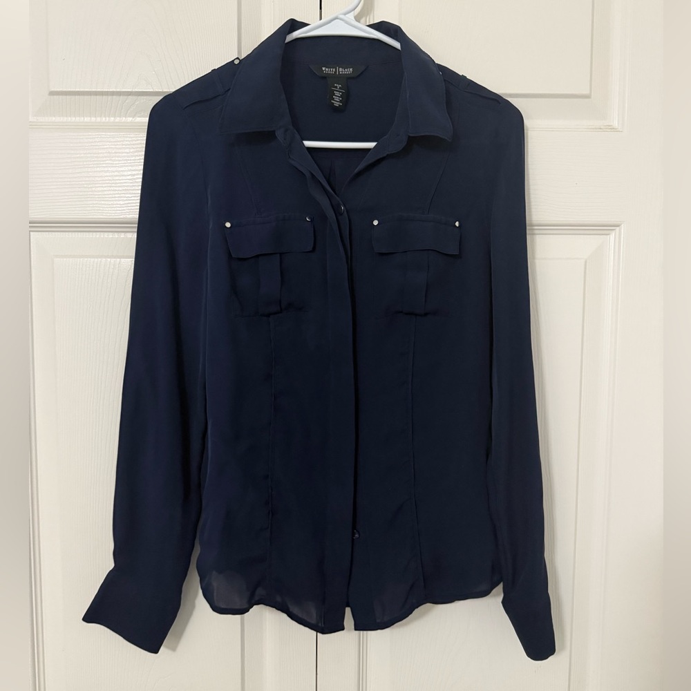 White House Black Market Navy Button Down Shirt